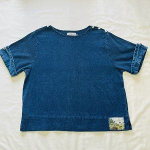 Michael Leu Collection Women M Blue Textured Pullover Shirt Top Short Sleeve USA